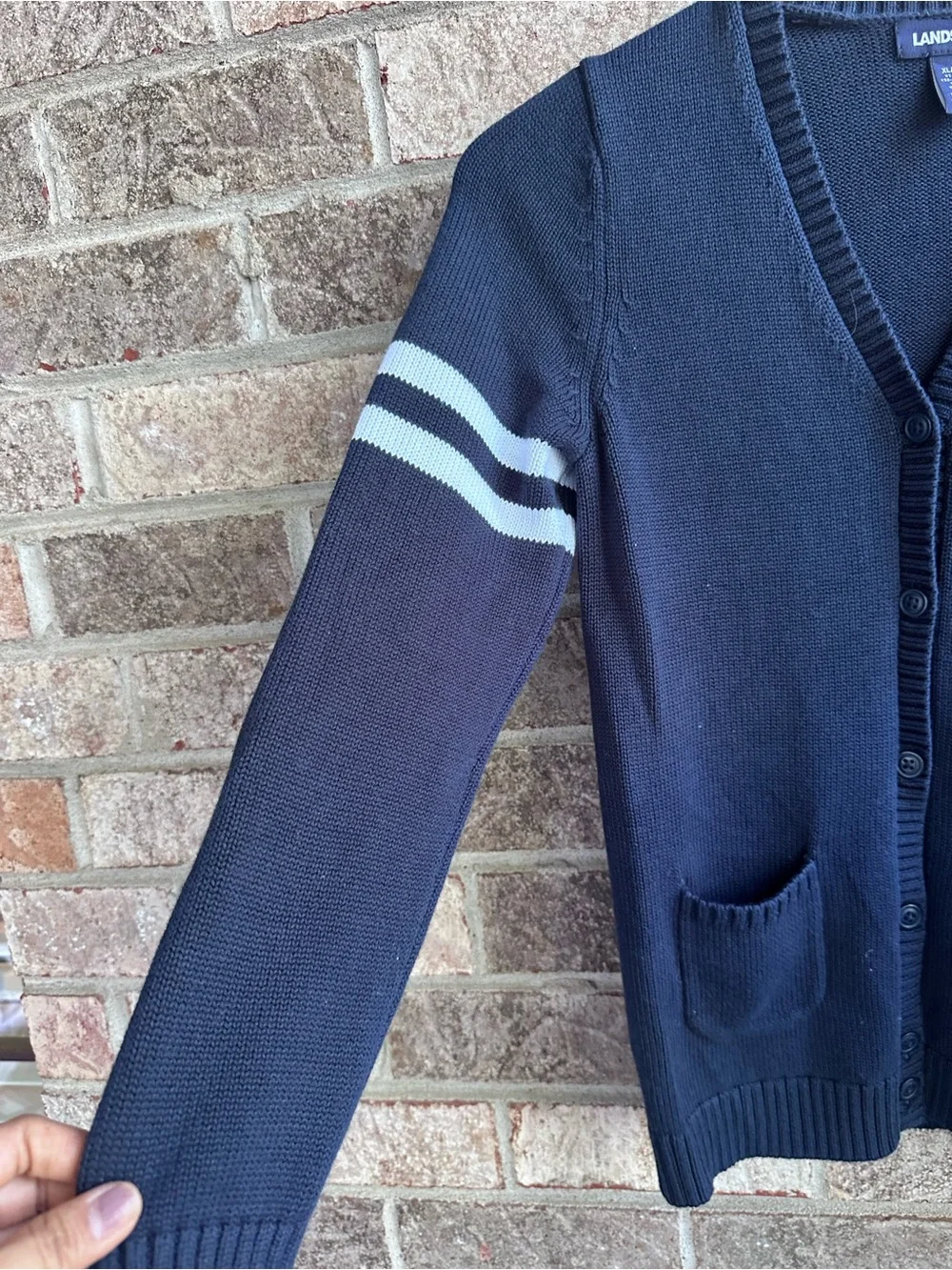Lands' End kids Navy V-Neck Button wCardigan Sweater can fit women’s XS/S - Picture 5 of 7